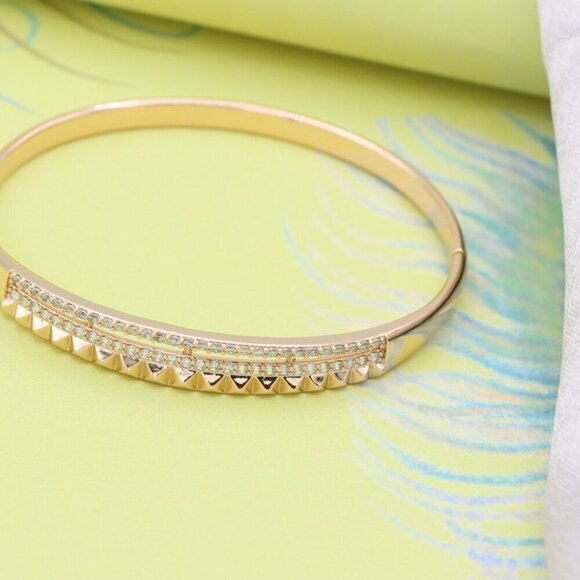 Rose Gold Bangle with Dual CZ Rows and Stud Detail, XPBL0539 - Picture 3 of 12